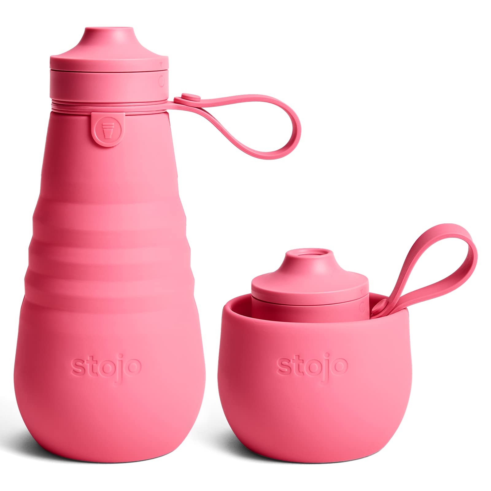 STOJO Borraccia sportiva pieghevole, a prova di perdite, riutilizzabile, da viaggio, in silicone, per bevande calde e fredde, adatta al microonde e alla lavastoviglie, come si vede oggi