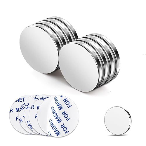 TRYMAG Paquete de 8 imanes de neodimio, imanes redondos fuertes de tierras raras con respaldo adhesivo, imanes de disco de neodimio pequeños