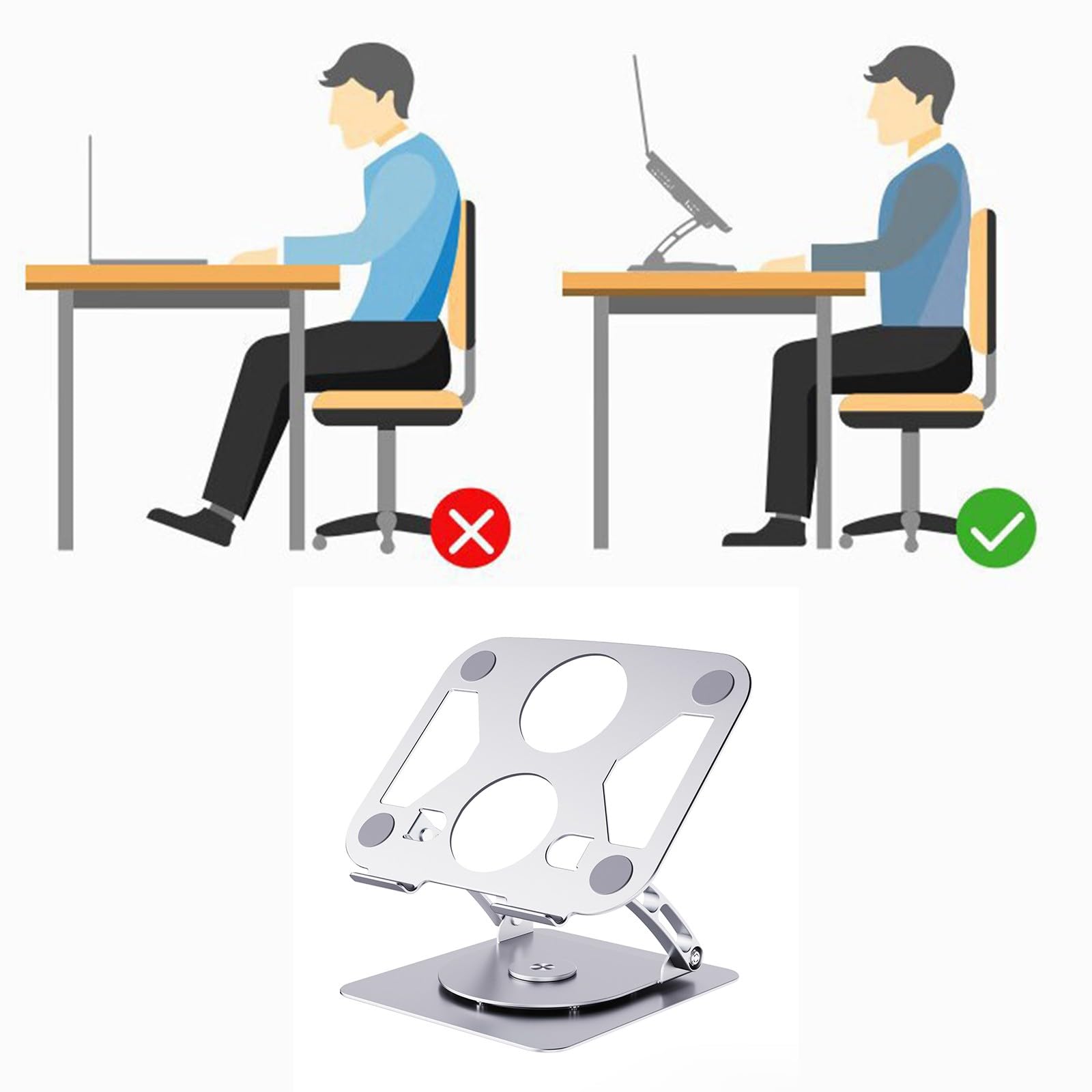 Elevadores de soporte para laptop con diseño de huecos compatibles con dispositivos de hasta 15.9 pulgadas de refrigeración de montaje de metal
