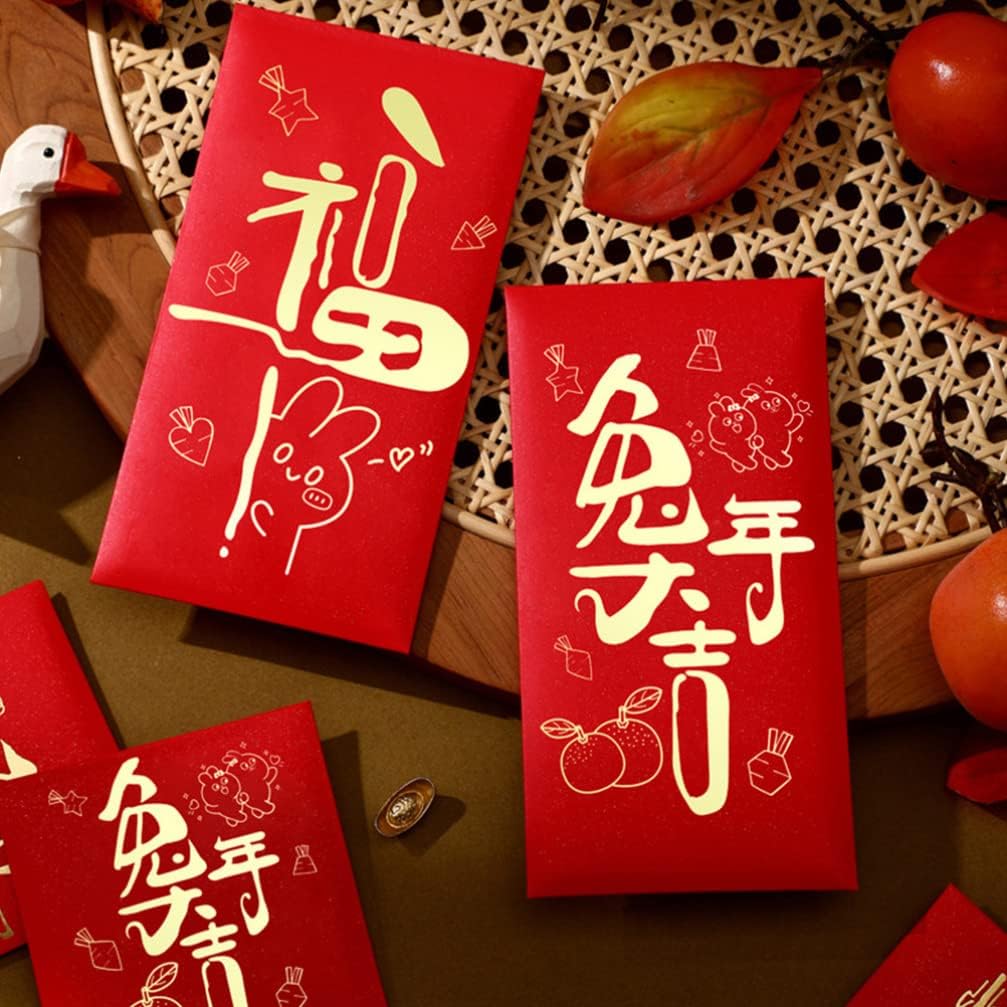 BESTOYARD 60Pcs Chinese New Year Red Envelopes Hong Bao Lucky Money Pockets Red Rabbit Year Money Pockets Envelopes for Spring Festival 2023