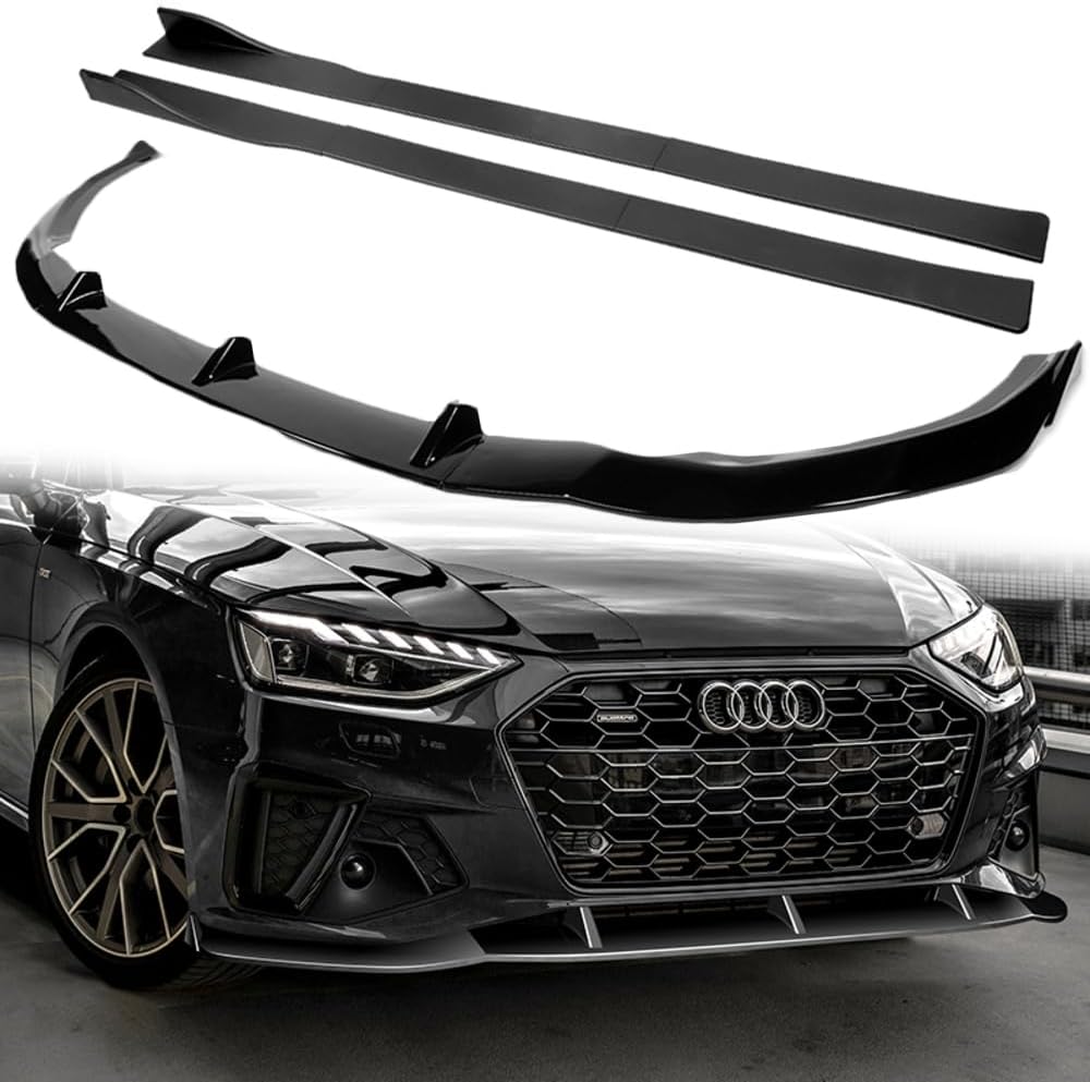 Q1-TECH, 9PCS Front Bumper Lip & Side Skirt Extensions Diffuser Compatible with 2020-2022 Audi A4 / S4 S-Line, Front Bumper Lip Spoiler Air Chin Body Splitter ABS (Painted Black)