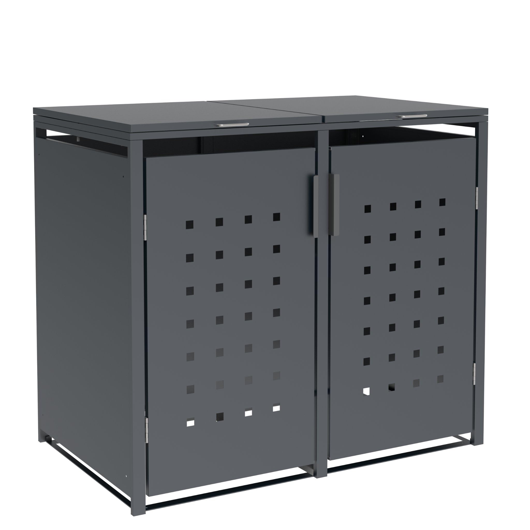 DEGAMO Mülltonnenbox 2-er Mülltonnenhaus Trier für 2X Tonnen 120 und 240 Liter, Stahl verzinkt, Farbe anthrazit