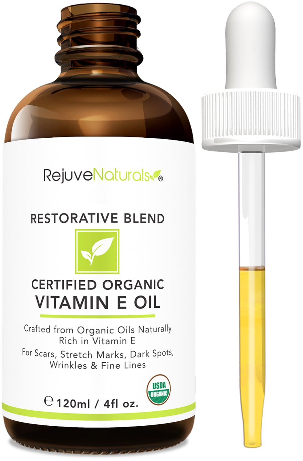 Vitamin E Oil - 100% All Natural & USDA Organic (LARGE 4oz Bottle) Repair Dry, Damaged Skin from Surgery & Acne, Age Spots. For Radiant, Hydrated & Youthful Skin. Face & Body Moisturizer