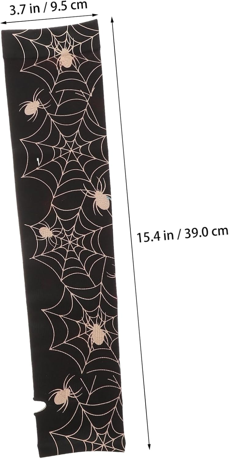 NOLITOY Spider Web Pattern Fingerless Arm Warmers Stretchy Long Gloves for Women and Men Black and White Winter Accessories Cozy Sleeve Covers for Driving and Outdoor Activities