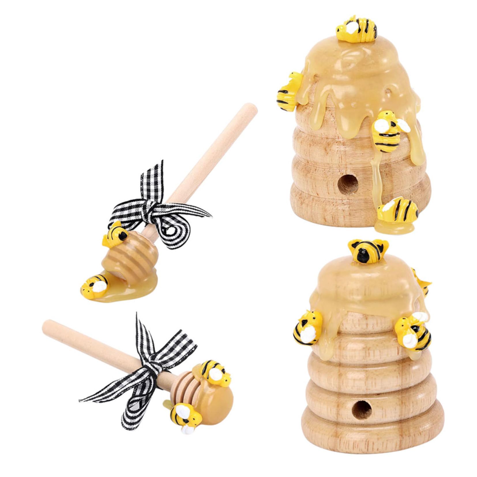 BESPORTBLE 4 Stück Bienenstock Dekorationsset mit Honiglöffel Natürliche Braune Farbe als Dekoration für Bienenfest und Gemütliche Wohnatmosphäre