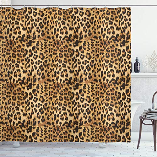 ABAKUHAUS Braun Duschvorhang, Leopard-Druck, Stoffliches Gewebe Badezimmerdekorationsset mit Haken,...