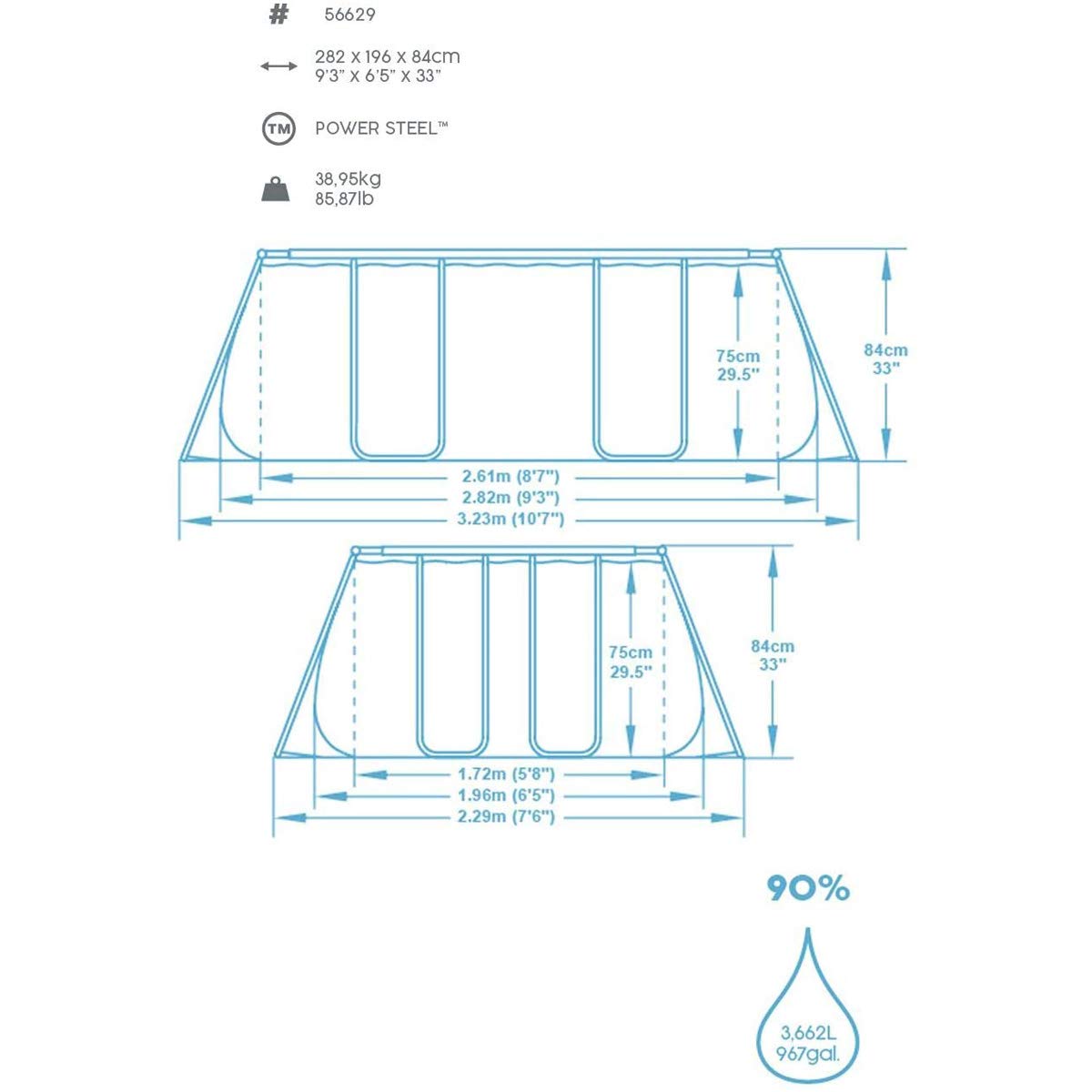 Bestway 8321299 Piscina Rectangular con Depuradora 282x196x84 cm.