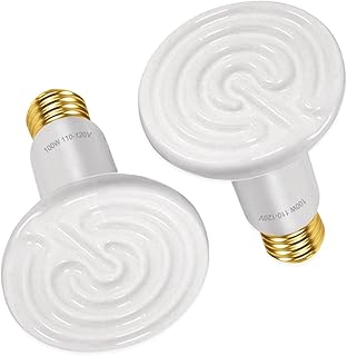 100W 2 Pack Ceramic Heat Lamp,White Dimmable Infrared Bulb Emitter Lamp Infrared Ceramic Heat Lamp Bulb for Pet Coop Heater Reptile Chicken Lizard Turtle Brooder Bulb,No Harm No Light, ETL Listed