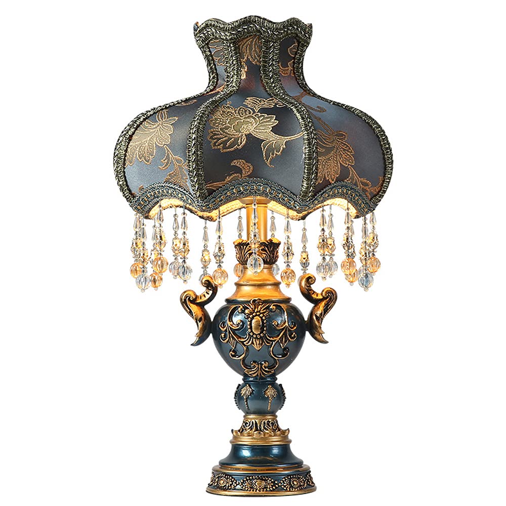Lampada da tavolo in stile vittoriano, blu, tradizionale, con paralume in tessuto fatto a mano, ideale per soggiorno, camera da letto e comodino. Dimensioni: 30 cm di larghezza (30 cm) e 57 cm di al