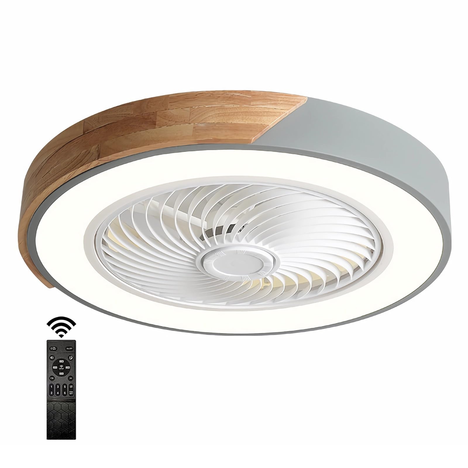 Vanme Grey Modern Ceiling Fans With Lights, Wooden Ceiling Light With Reversible Fan And Remote Control Ceiling Fan Lighting Timing 6 Speeds Ceiling Fan With Light Dimmable Led Fan Light Flush Mount For Bedroom