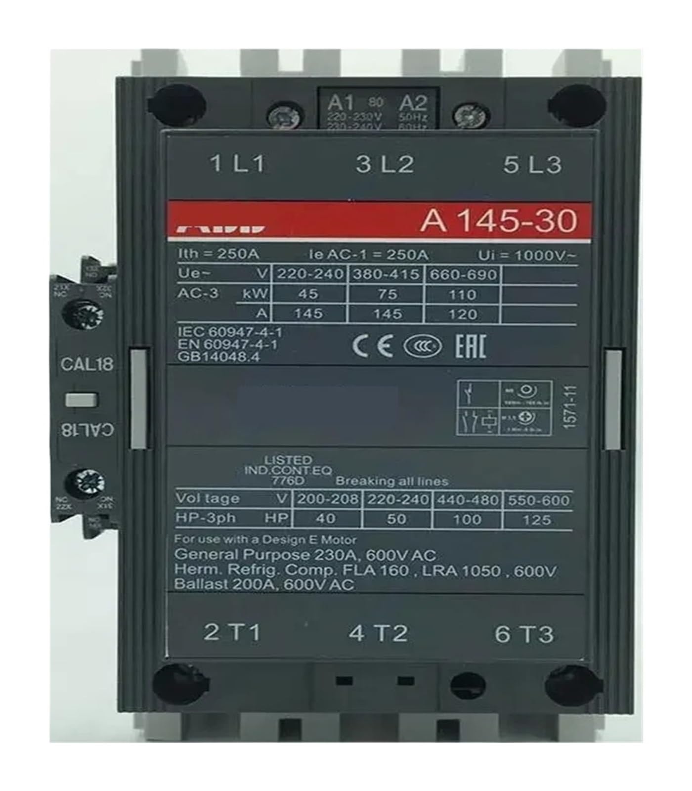 Contacteur ca A145-30-11 A145D-30-11 AC110V 220V Contacteur