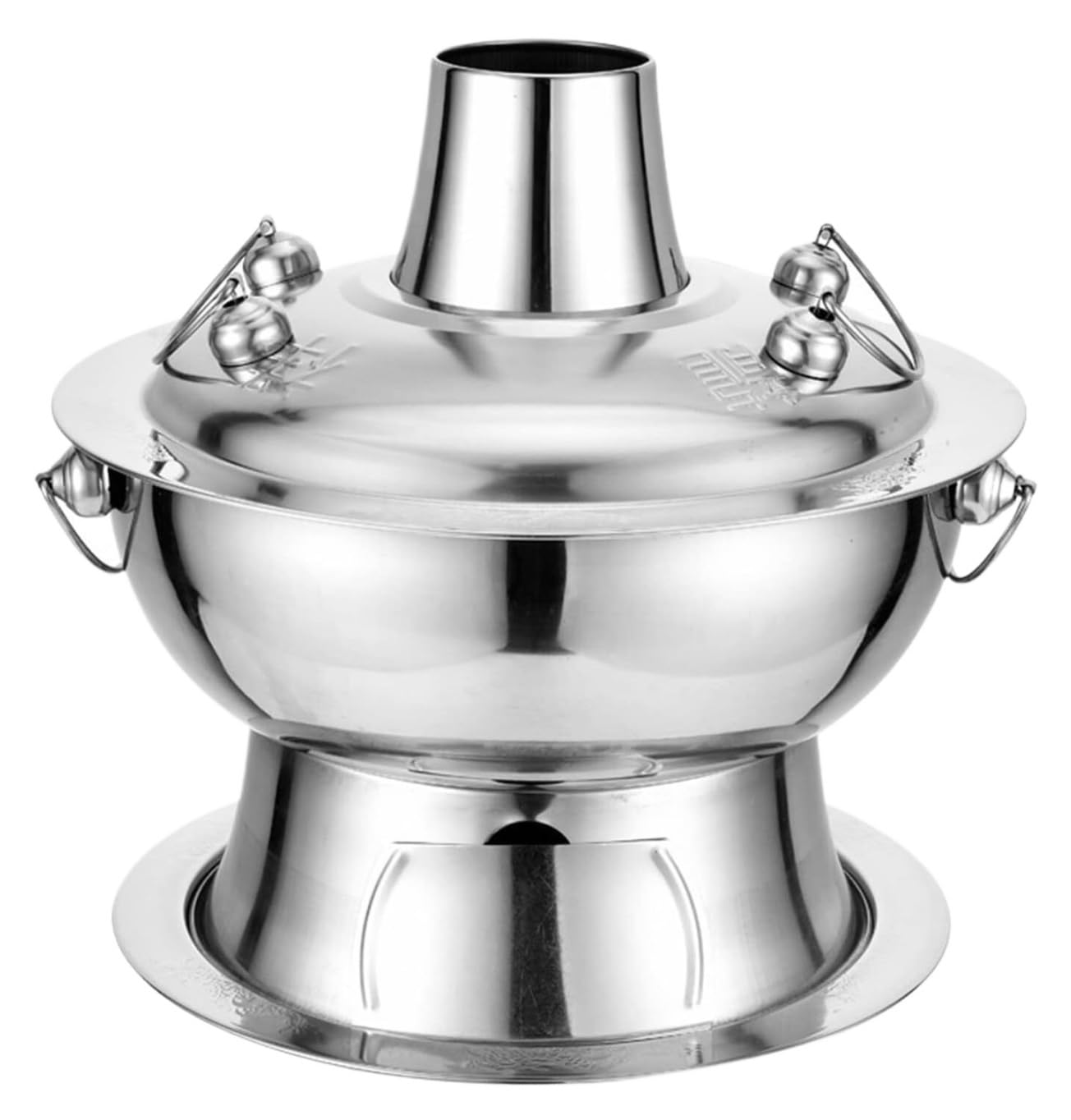 NGDFGR Chinese Charcoal Hotpot Vintage Shabu Hot Pot Stainless Steel Charcoal Shabu Serving Hotpot Cooker Soup Pot For Home Copper Hot Pot,Silver-32CM