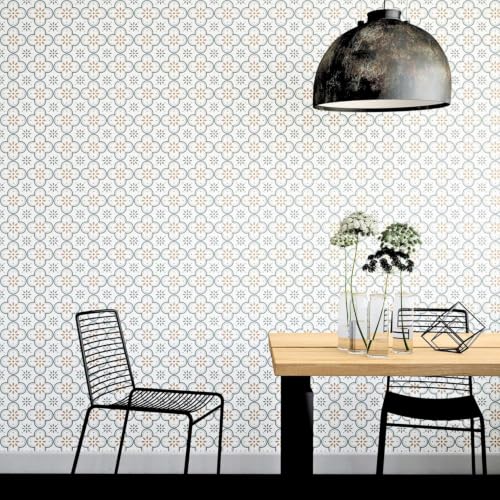 Image of Moroccan Tile Stickers | Waterproof Self Adhesive Peel & Stick Tile Decals for Kitchen Backsplash, Bathroom Wall, Floor, Furniture & Glass (8x8 Inch, Design 32)
