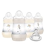 MAM 5oz Easy Start Anti-Colic Baby Bottles, Slow Flow with Bonus Medium Flow Nipple, Reduces Colic, Gas, & Reflux, Easy-to-Clean, BPA-Free, Baby Bottles for Newborns, 0-3 Months