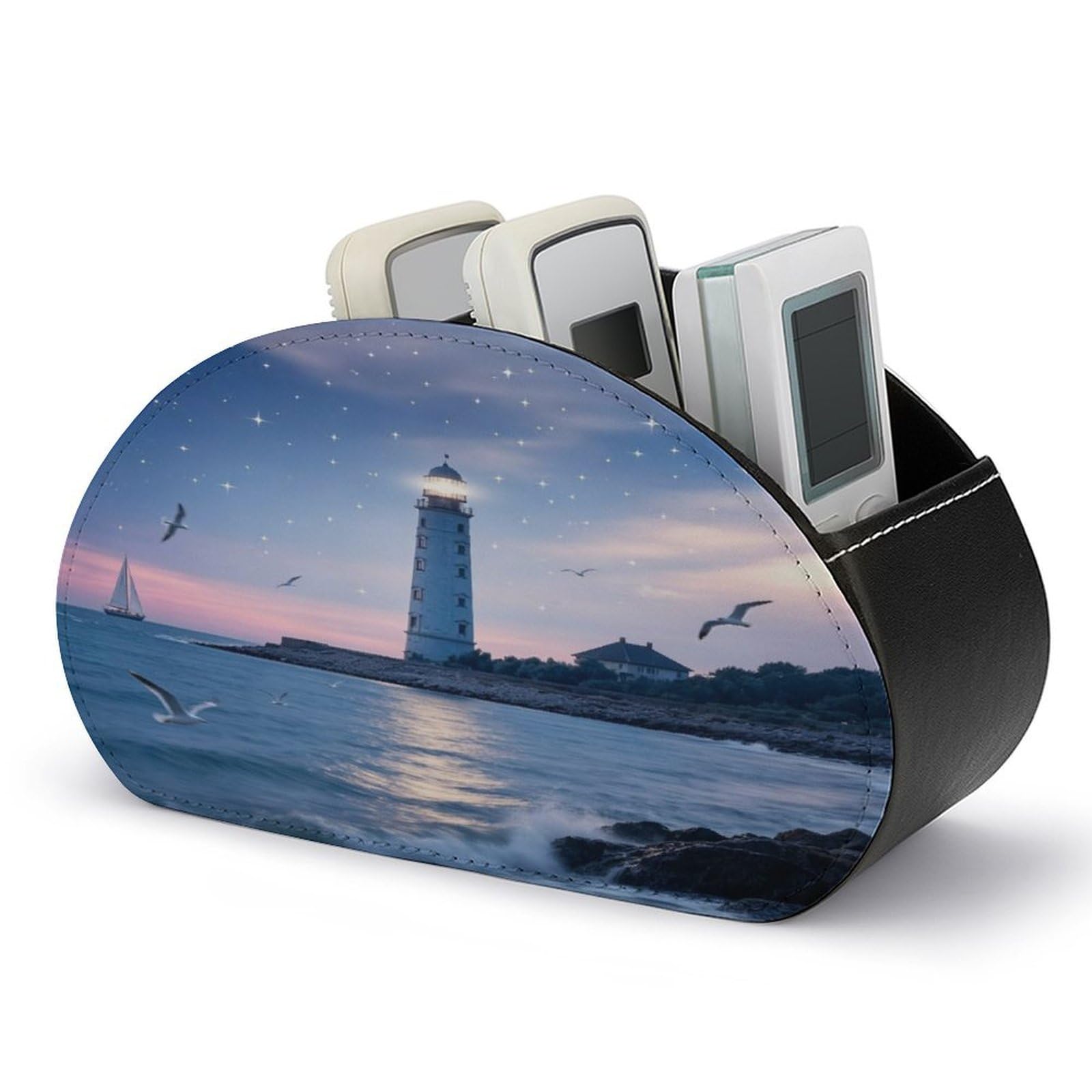 Btcowzrv Style Lighthouse At Night Remote Control Holder With 5 Compartments
