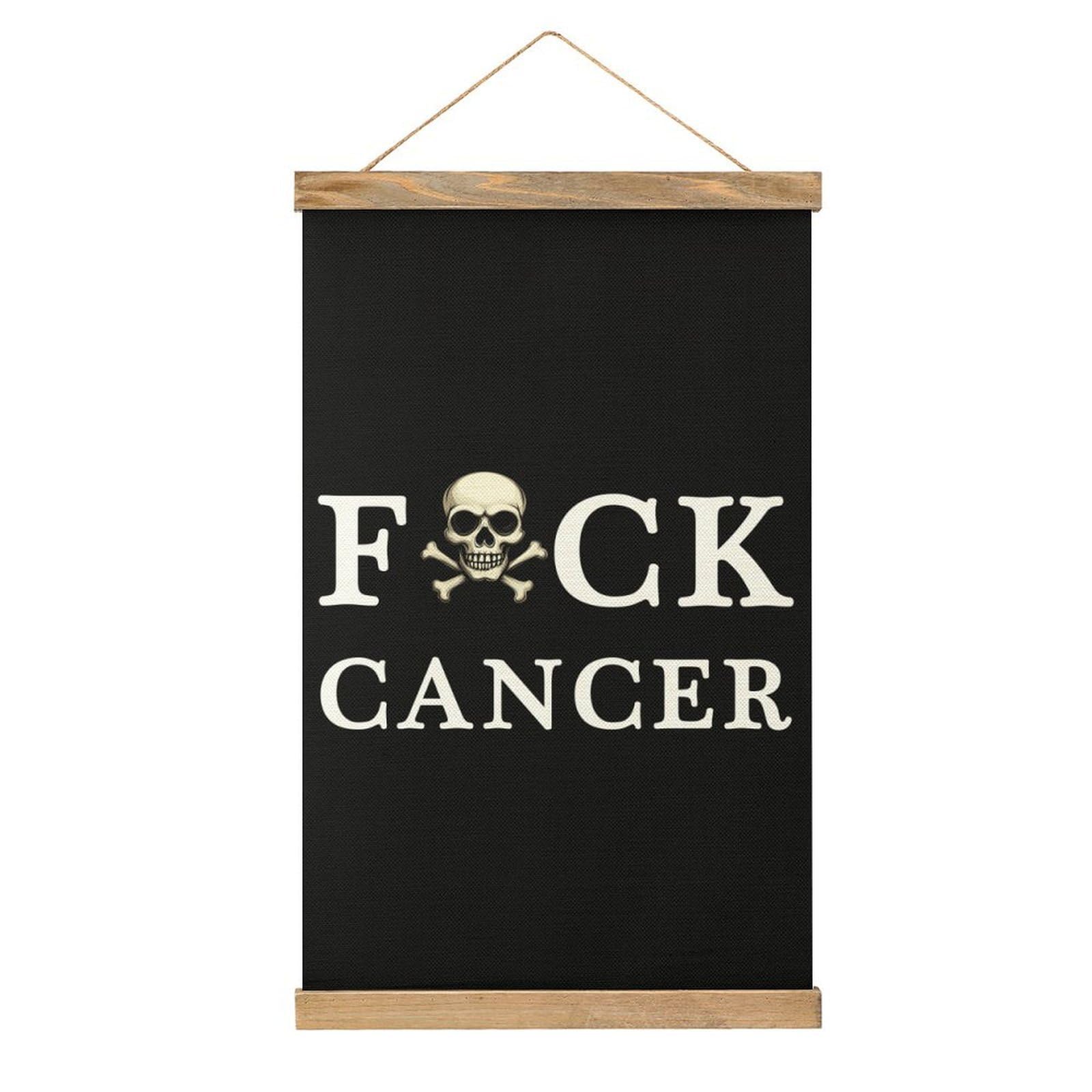 CGSBNGHA Fuck Cancer Skull And Crossbones Wall Art Prints Linen Hanging Painting Scroll Paintings Pictures Decor for Home