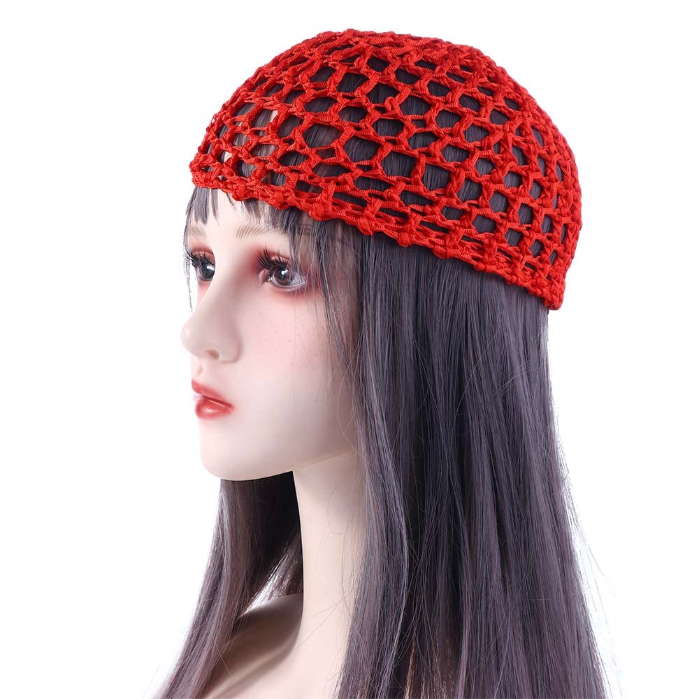 Hair Net Mesh Cap Crochet Women Turbans Sleeping Handmade Cover Net Hat(red)