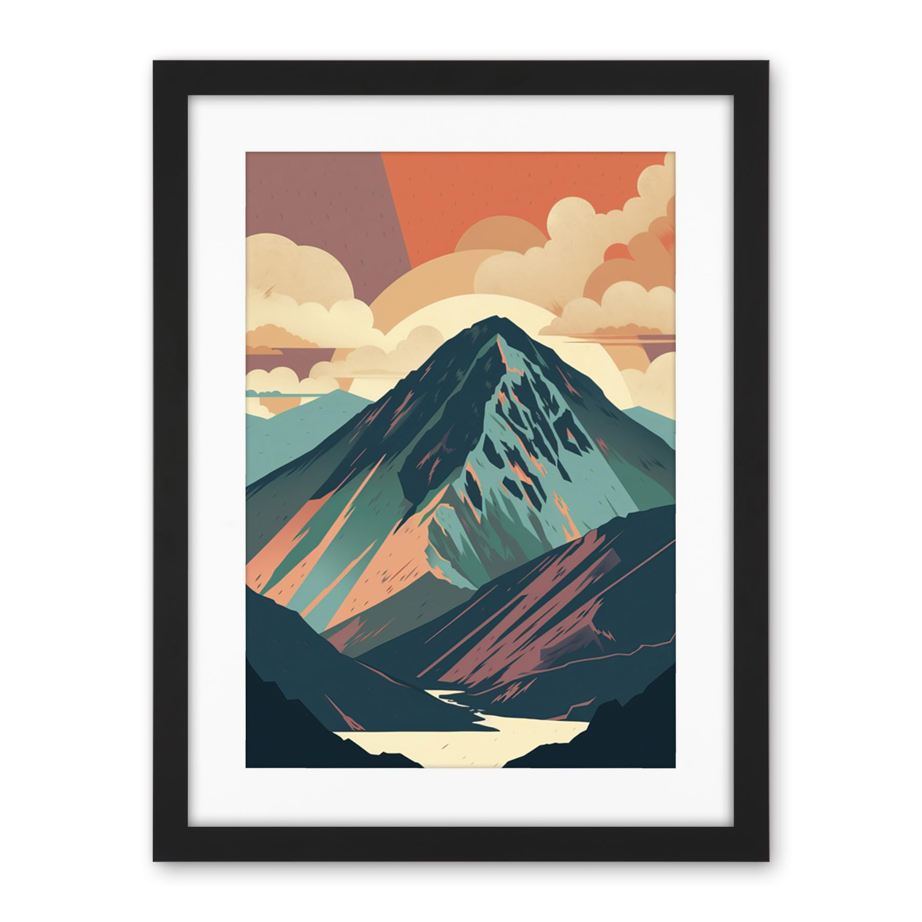 Artery8 Mountain Hill Sunrise Boho Landscape Illustration Artwork Framed Wall Art Print 18X24 Inch