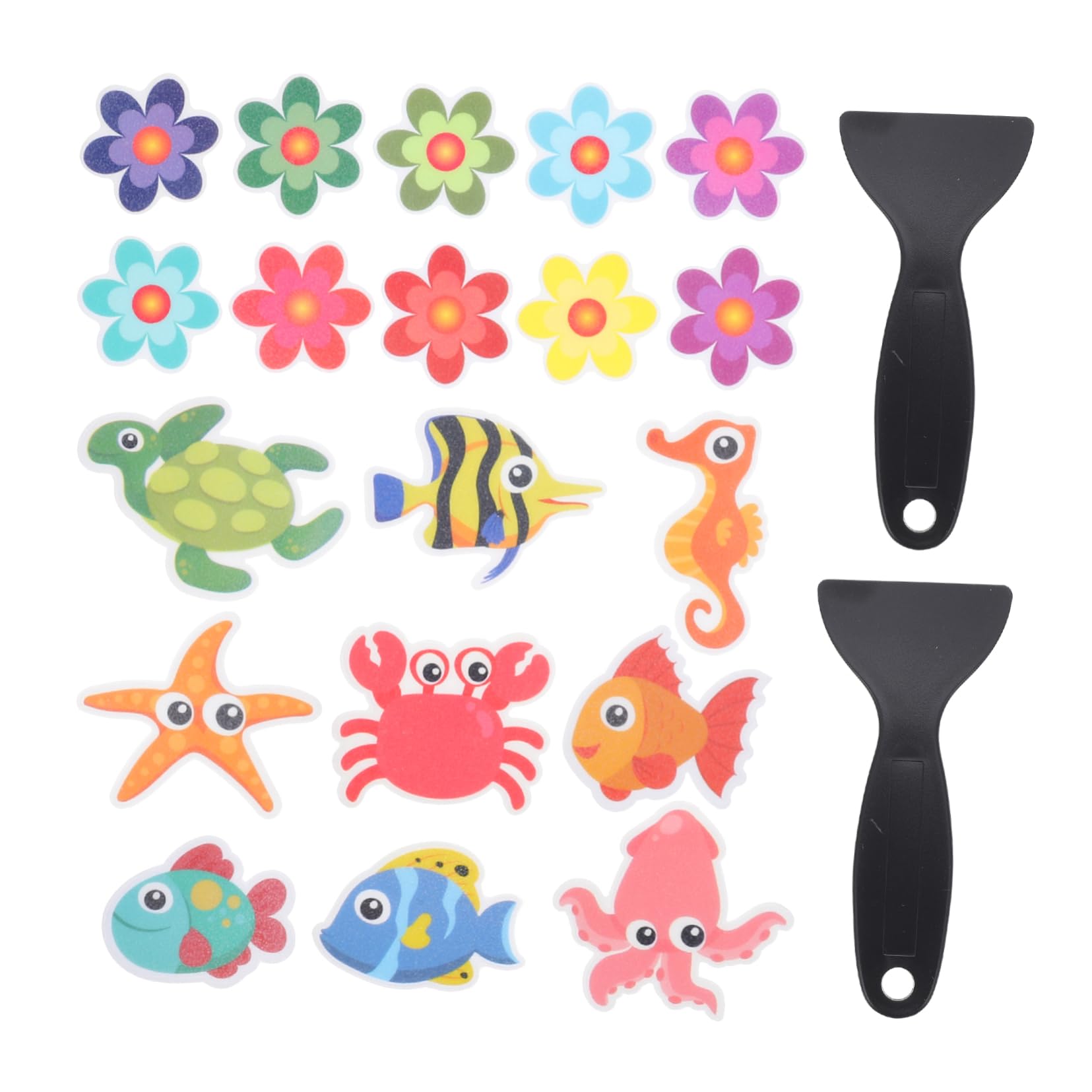 BEBEMOKO Bathroom Anti-Slip Stickers 21pcs Bathtub Decals Non-Slip Tub Stickers Marine Flower Design for Safety Durability