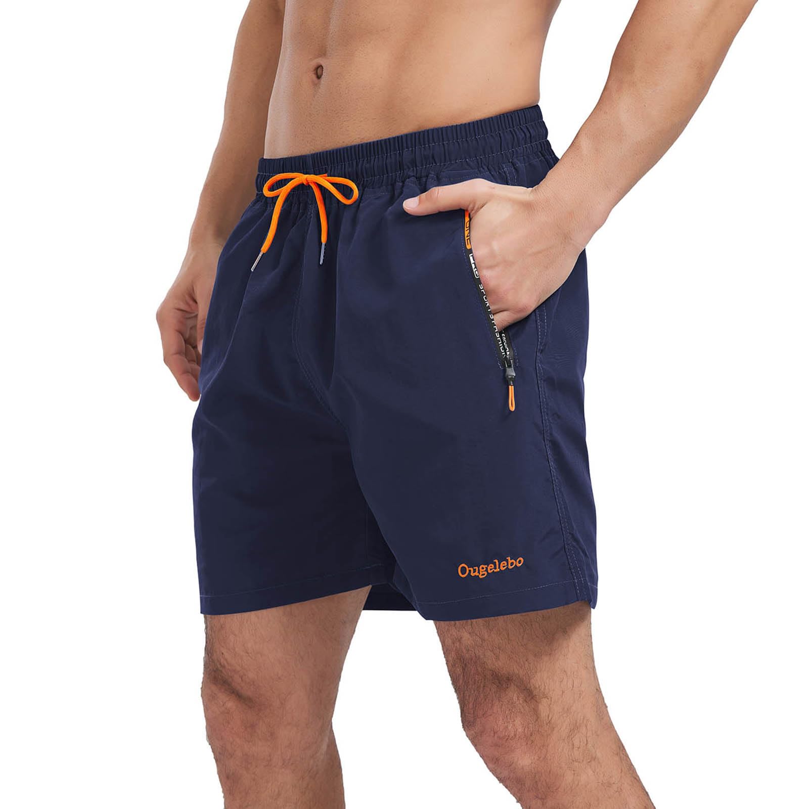 Ougelebo Bañador para hombre con bolsillo con cremallera, secado rápido