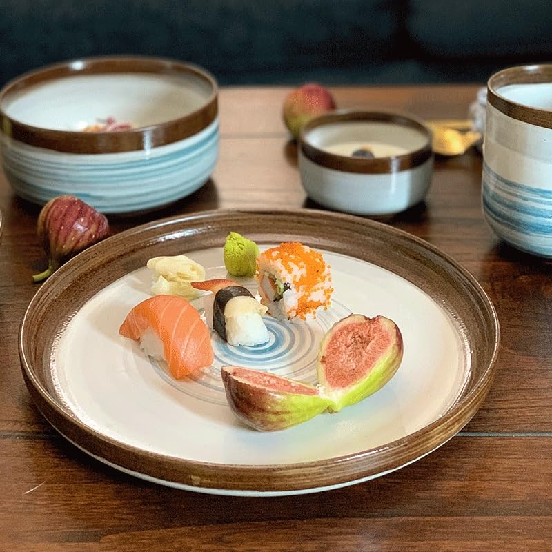Platos para cocina de estilo japonés creativo de cerámica poco profunda, plato hondo para el hogar, comida occidental, cuenco redondo de fideos de gran capacidad, plato de sopa para comer (5