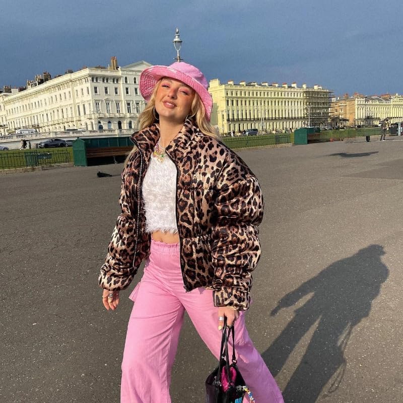 Womens Leopard Jacket Quilted Lightweight Jackets Zip Up Short Puffer Jacket Winter Warm Cheetah Print Coat - Image 2