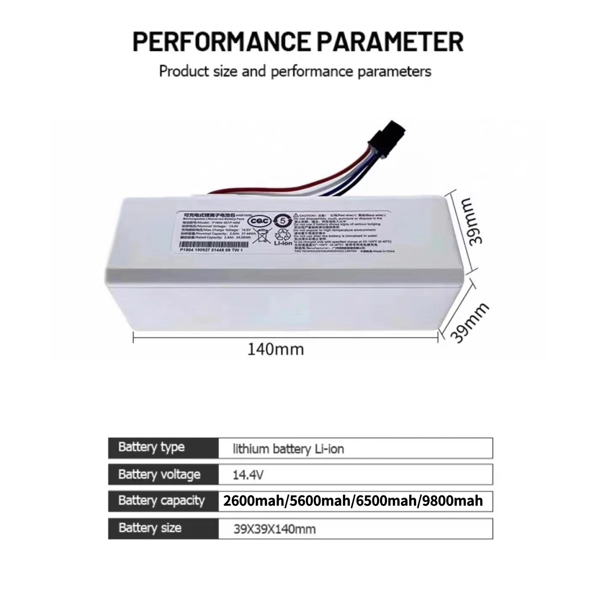 Batteria 6500mAh Per Xiaomi Robot Aspirapolvere 1C - Ricambio P1904-4S1P-MM, 14.4V, Lunga Durata