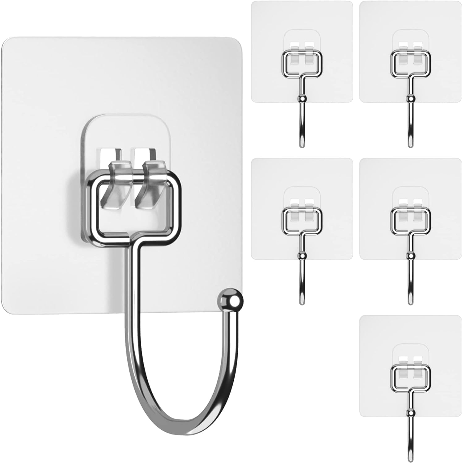 TEKCOOL Stainless Steel Wall Hooks for Hanging Strong, 10 Pack Adhesive Hooks for Wall Heavy Duty, Wall hangings, Kitchen Accessories Items. (10 Pack), Silver