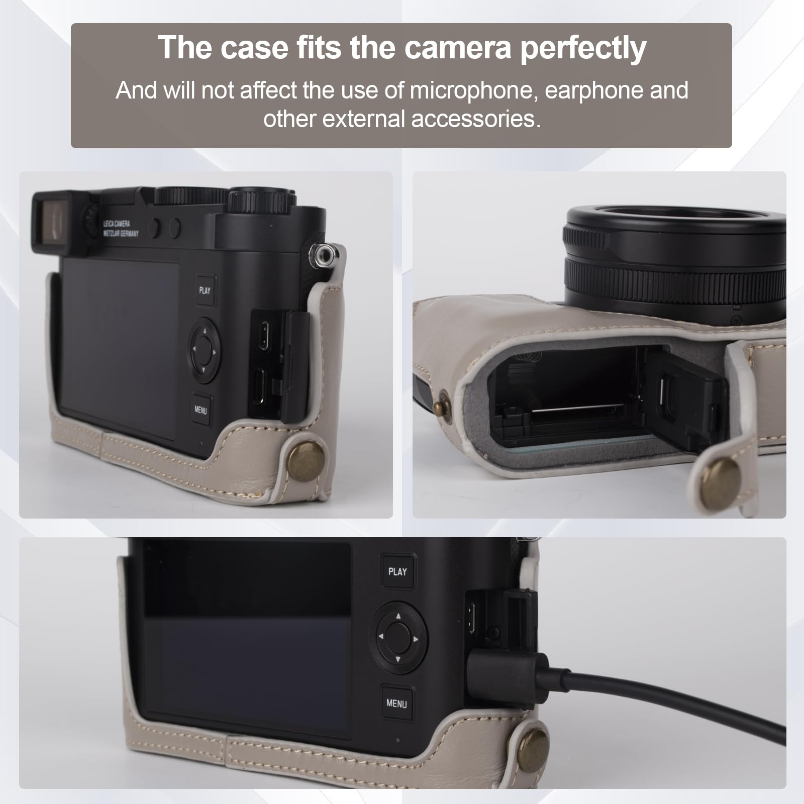 Rieibi Custodia per fotocamera in vera pelle fatta a mano per Leica D-LUX8, mezza custodia per Leica DLUX8 custodia con copriobiettivo anteriore e tracolla
