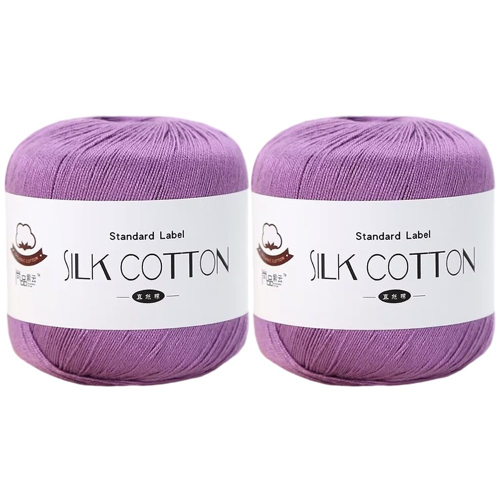 2 x 50g Silk Cotton Yarn Cotton Crochet Thread Knitting Yarn Medium Thickness Silk Yarn Lace Crochet Yarn for DIY Weaving Silk Shawl, Hand Embroidery