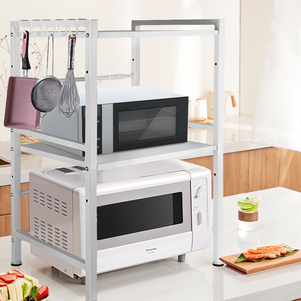 Mensola Microonde In Bambù - Scaffale Cucina Regolabile Con Ganci E Porta Taglieri | 55x42x35 Cm, Carico 15 Kg - Foto 2