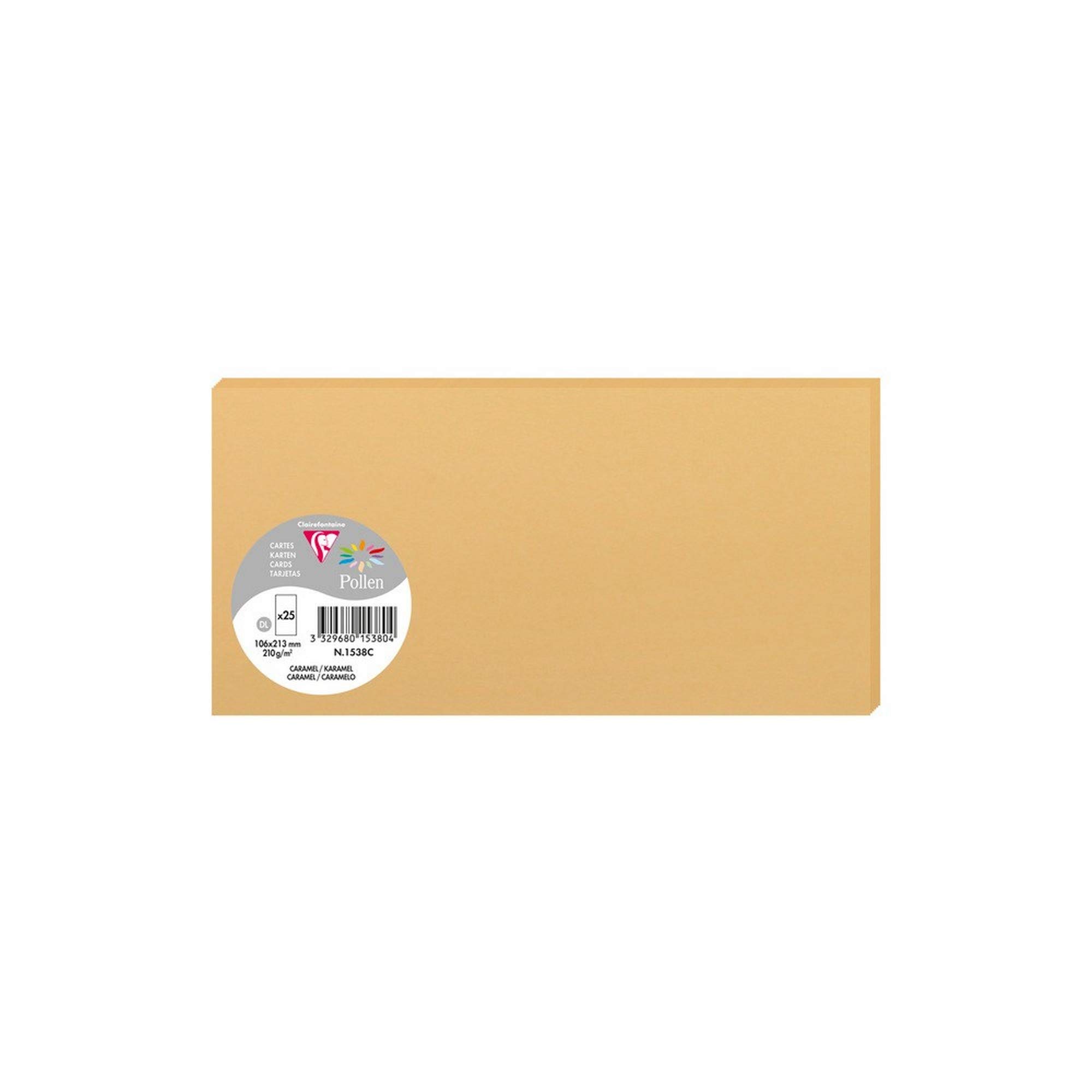 Clairefontaine 1538C Pack of 25 Plain Cards DL Format 10.6x21.3cm 210gsm Caramel colour Invitation and Correspondence Cards Pollen Range Premium Smooth Paper — image 1