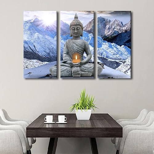 Vista 197 de TUMOVO Wall Art for Living Room Buddha Sculpture Flower Paintings Canvas Wall Art 3 Panel Wall Art Canvas Artwork Wall Decor Large Wall Decor Canvas