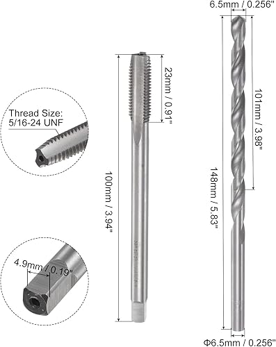 Miniatura 2 de uxcell Juego de grifos y brocas, 516-24 UNF H2 recta, fresadora de rosca, extralarga de acero de alta velocidad de 0.256in (HSS)