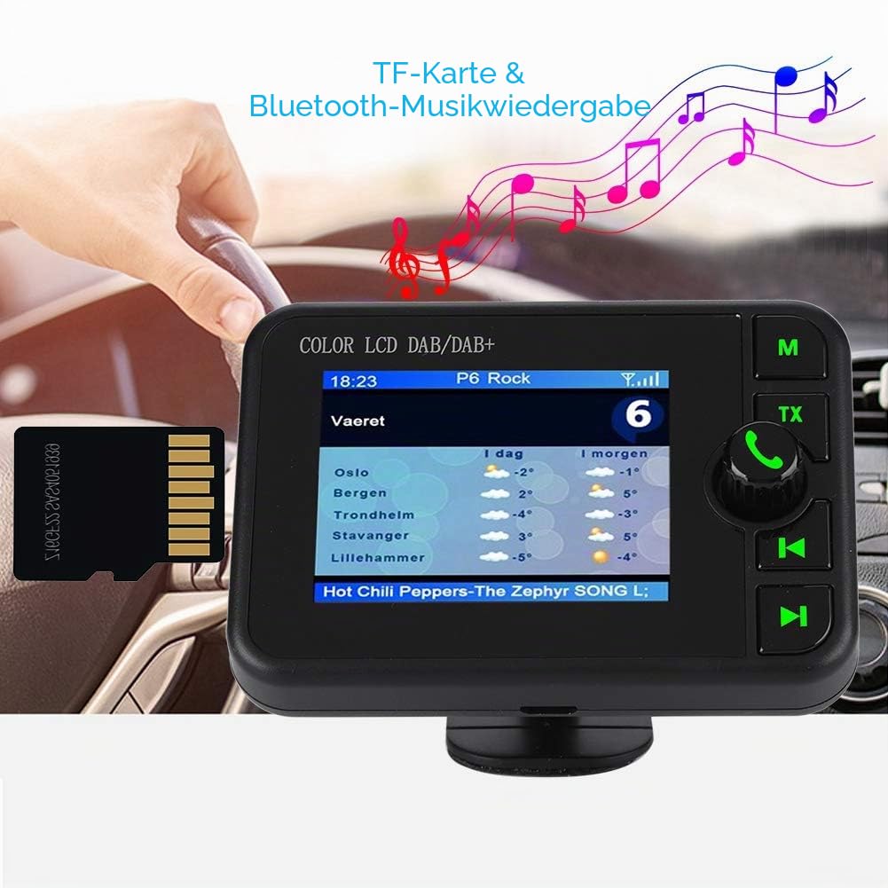 2,4 Zoll Farb LCD Auto DAB Radio,Bluetooth Adapter Auto,Smartphone Bluetooth Freisprechfunktion für Musik Streaming Hochempfindliche Aktive Antenne FM Sender für DAB+Sender Digital Radio