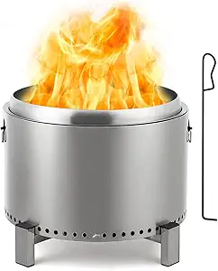 20.5in Low Smoke Outdoor Mini Fire, Stainless Steel Smokeless Fire Pit for Outdoor Use, Backyard Gatherings, Camping, and Picnics, Includes Fire Hook