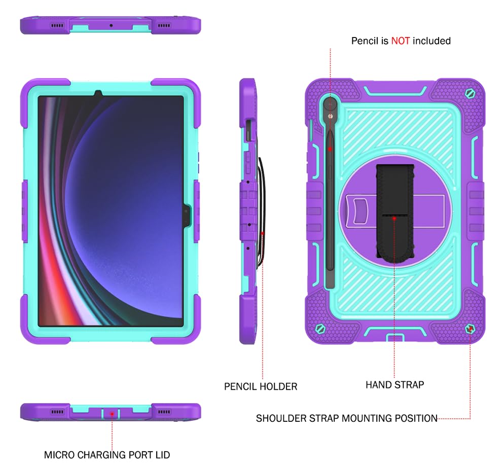Coque Samsung Tab S10 FE antichoc enfant avec support rotatif violet - 4