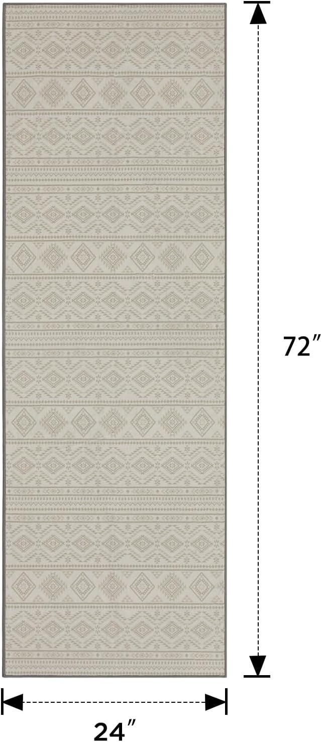 Joydeco 2x6 Washable Runner Rug for Hallway, Boho Moroccan Non-Slip Soft Rug, Low-Pile Rug for Entryway, Bedroom, Kitchen, Laundry, Cream&Dark Brown