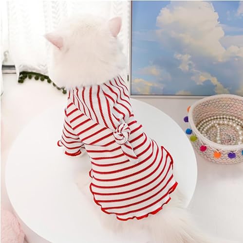 Miniatura 3 de MERCRI Suéter otoñal de gato con sombrero a rayas para cachorros pequeños, medianos y hembras, sudadera con capucha para perrito, ropa de invierno