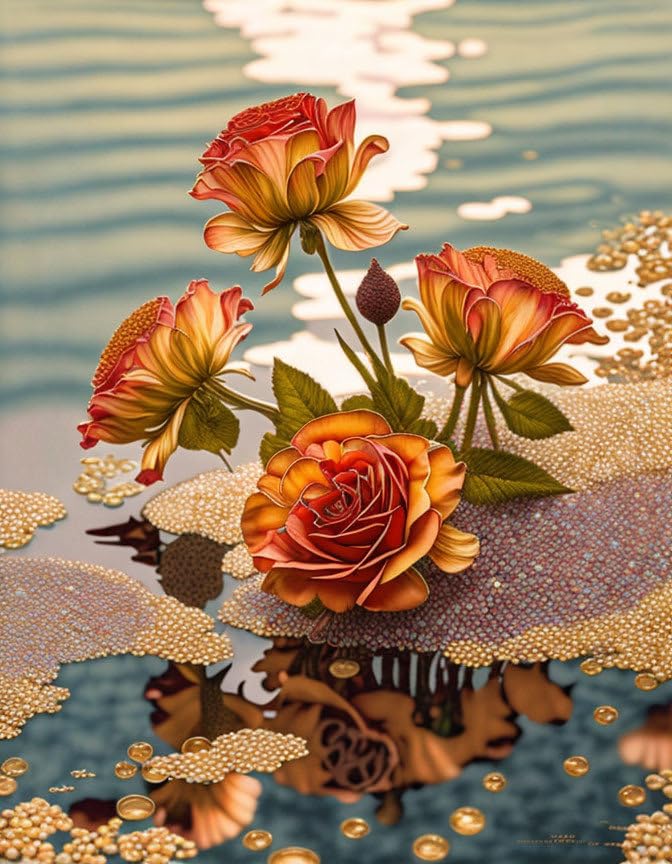 Tableau sur toile fleurs au bord de la rivière décoration murale grand format 58x90