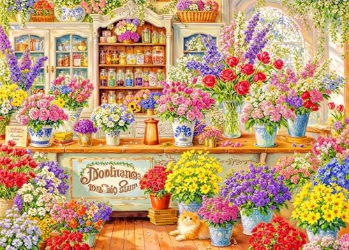 Petal Paradise Jigsaw Puzzle 1000 Teile Erwachsene Floral Shop Flowers Cat Puzzle Erwachsene 1000 Teile Puzzles