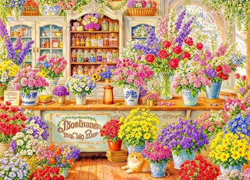 Petal Paradise Jigsaw Puzzles for Adults 1000 Jigsaws Floral Shop FLowers Cat 1000 Piece Jigsaw Puzzles for Adults