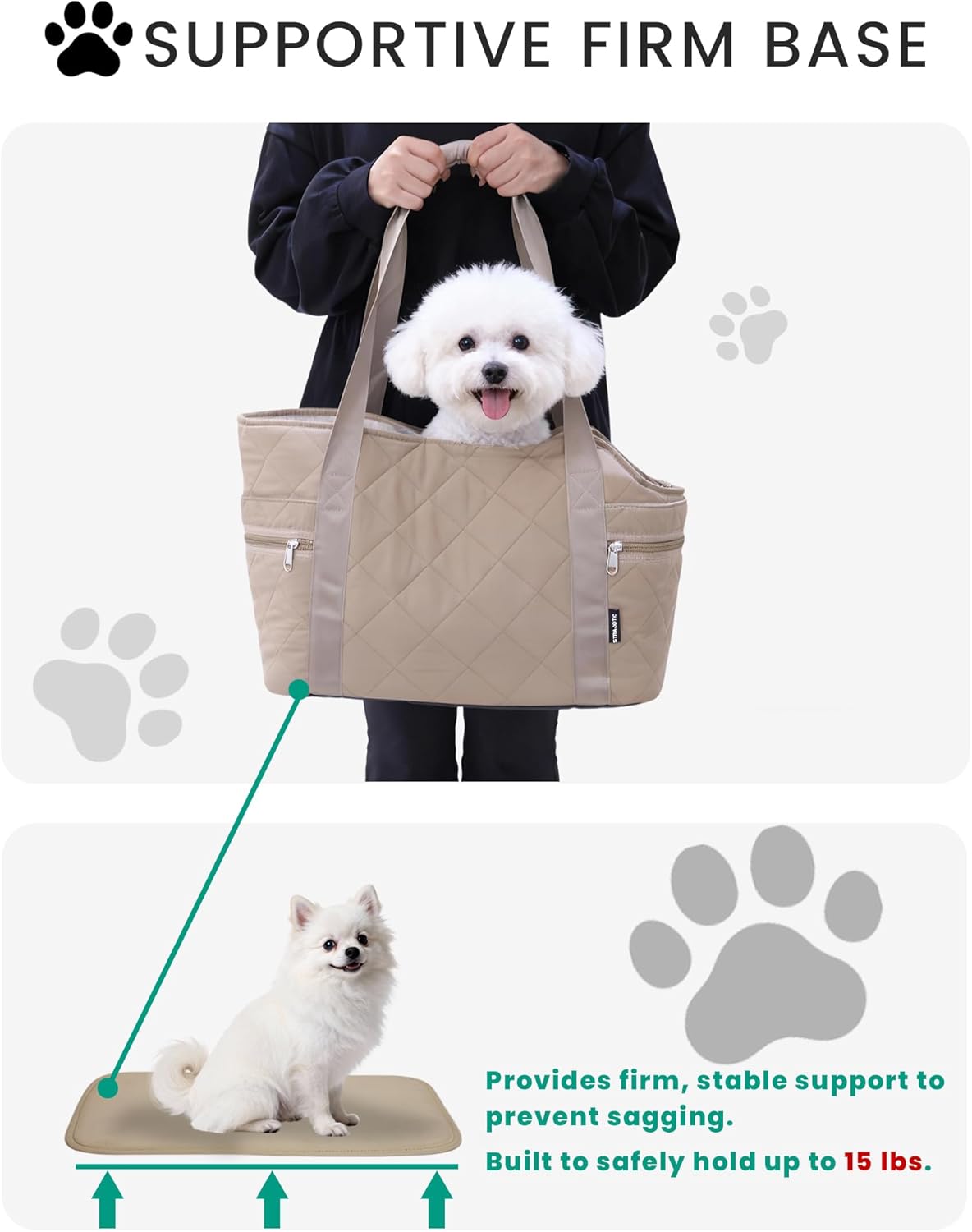 Lightweight Dog Purse Carrier for Small Dogs up to 15 lbs, Dog Tote Bag Puppy Carrier, Soft Plush Interior, Safety Leash Clip, 4 Side Pockets Dog Carrier Bag for Travel & Walking, Camel