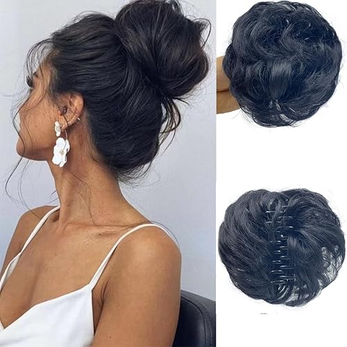 Extensión de cabello desordenado con reflejos, moño de garra, extensión de cola de caballo sintética con cordón elástico, extensión de moño para