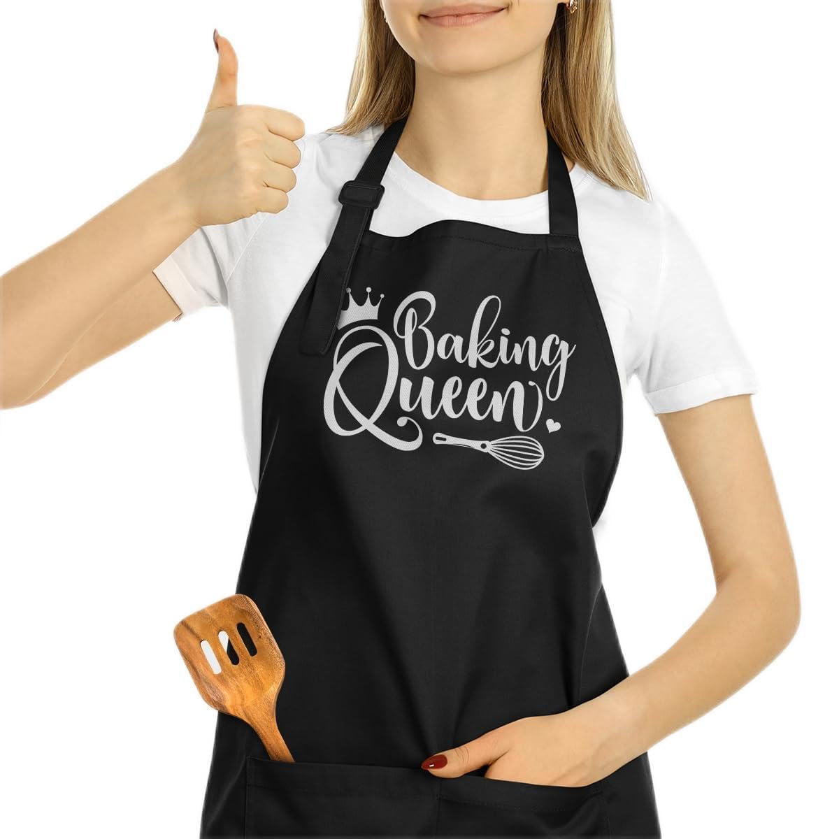 ALUNME Funny Black Cotton Apron for Men, BBQ Grill Cooking Gift for Dad, Husband, Father's Day (BAKING QUEEN)