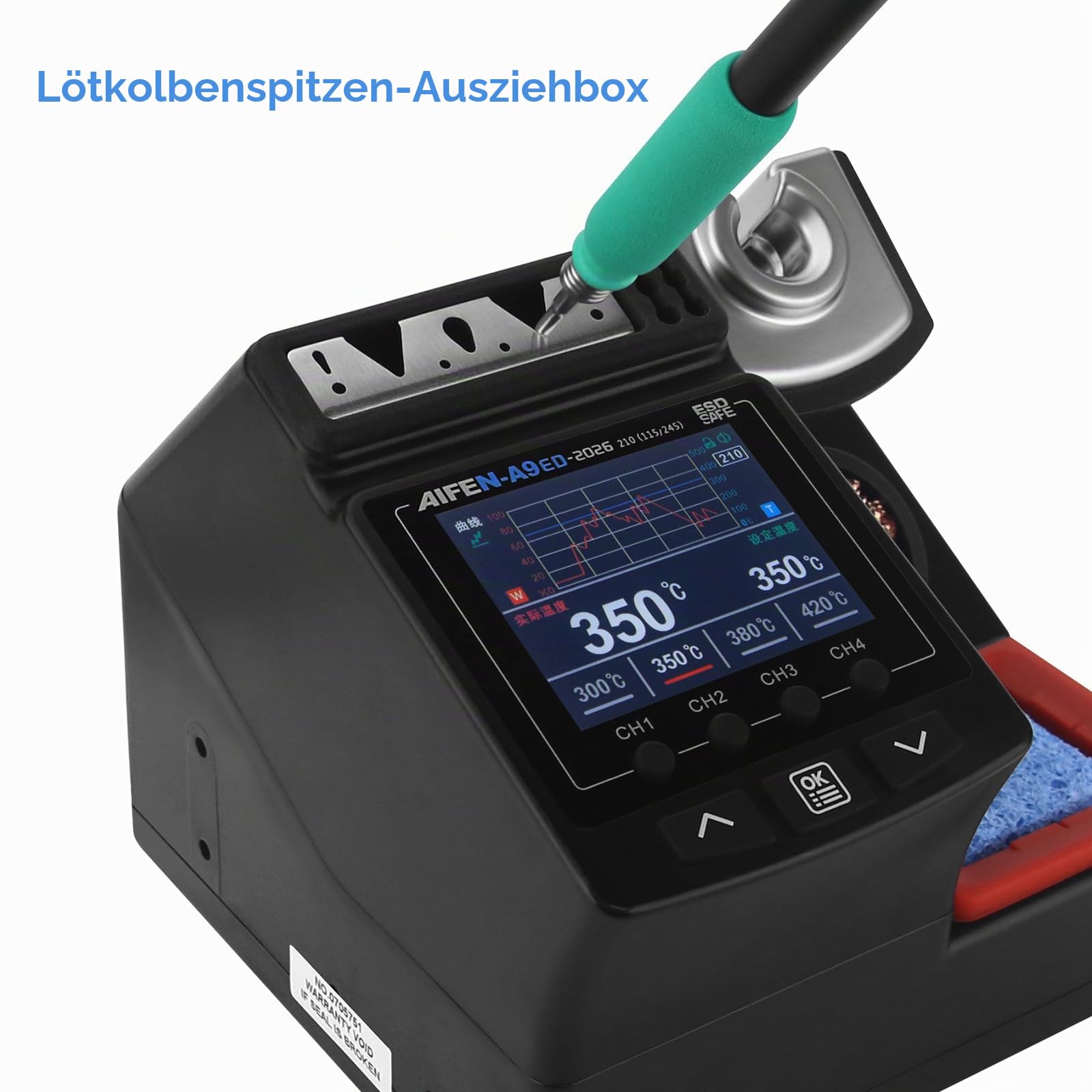 A9ED Lötstation Vollfarb Display Curve Mode Schnellheizung 100°C-450°C Lötstation Lötein mit C210 Griff und 3 Lötspitzen