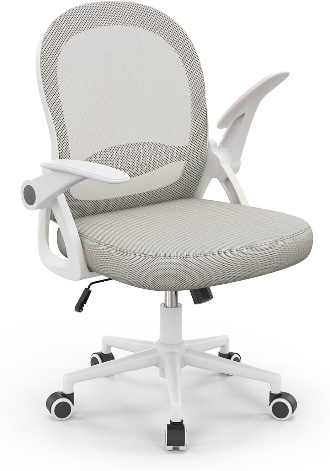 Naspaluro Bürostuhl mit Fußstützenring, Ergonomischer Schreibtischstuhl mit Atmungsaktiv Netzbespannung, Hochklappbare Armlehnen, Höhenverstellbarer, Computerstuhl, Leichter Stuhl, 360° Drehstuhl Grau