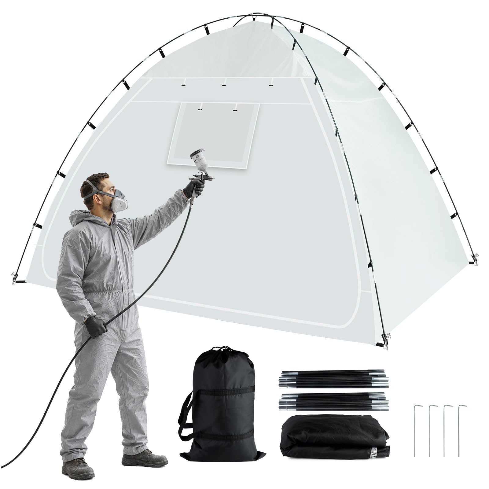 Siebwin Upgrade 10x6x6.5ft Paint Tent, Enclosed Fabric &amp; Windproof Hooks