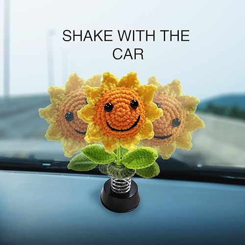 Miniatura 3 de Accesorios de girasol agitado para el tablero de instrumentos de automóvil, diseño sonriente hecho a mano para decoración de escritorio interior de