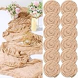 Buryeah 12 Pcs 10ft Cheesecloth Table Runner 28 x 120 Inch Boho Gauze Table Runner Bulk Rustic Cheese Cloth Long Romantic Tablecloth for Wedding Bridal Shower Birthday Decor(Champagne)